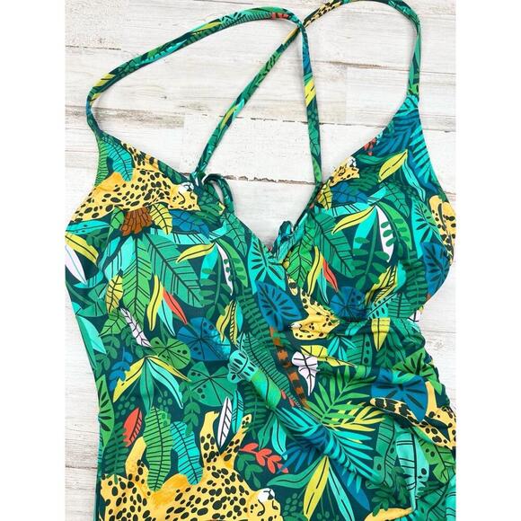 Palms Away Womens XS Tropical Animal Print Crisscross One Piece Swimsuit - Picture 4 of 12